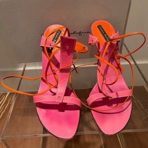 Mario Bologna strappy pink and sherbet orange heels. Size 39. PERFECT for SUMMER